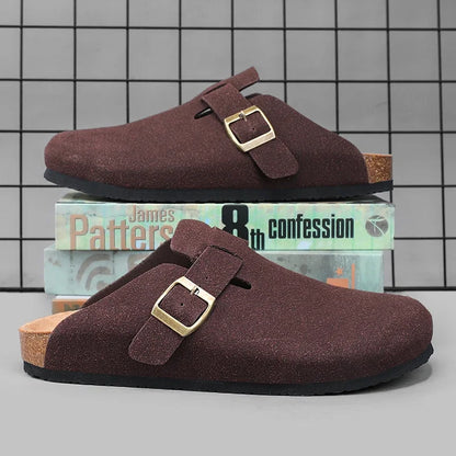 Men Suede Leather Cork Sandals Clogs Women CLosed Toe Slippers Slides Health Footbed For Dropshipping
