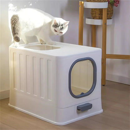 Enclosed Cat Litter Box with Pull Drawer & Scoop — Anti-Splash Kitten Training Toilet