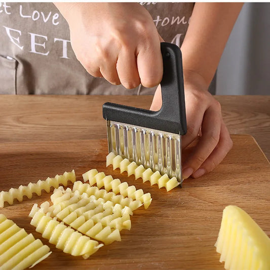 Crinkle Cut Wavy Potato Slicer & French Fry Maker – Stainless Steel Chopper Knife