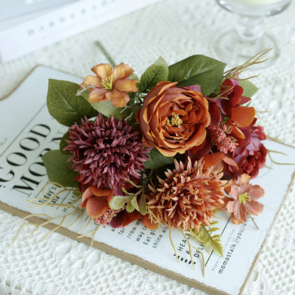 1PC Artificial RosesFlowers New Year's Home Decoration Wedding Bridal Bouquet Garden Fake Silk Peony Hydrangeas Vase for Board