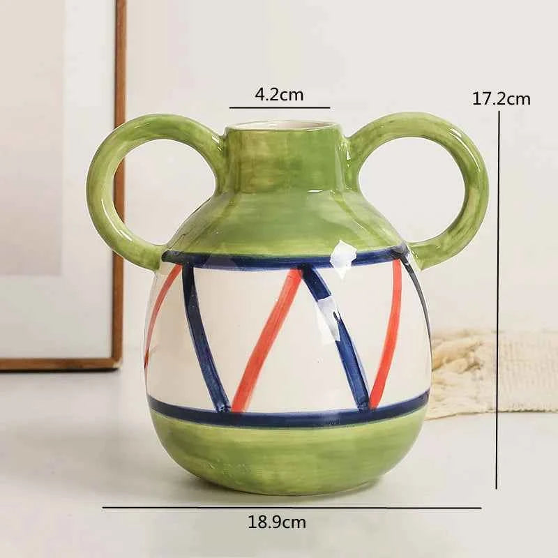 Double Ear Ceramic Vase, Abstract Black and White Striped Hydroponic Vase, Living Room Decoration, Room Aesthetic Decoration