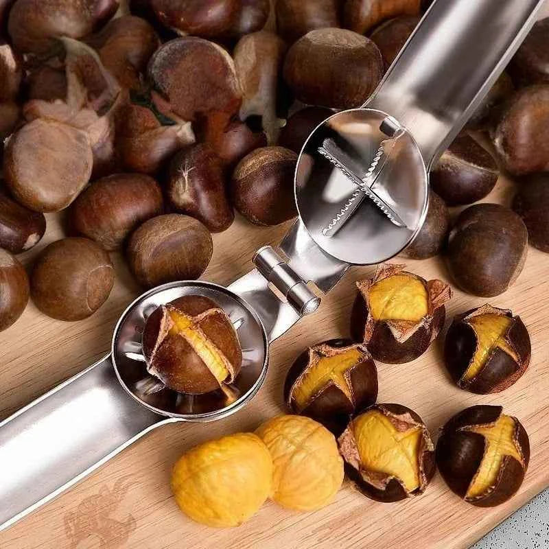 Stainless Steel Chestnut Clip Nutcracker Opener Nuts Peeler Shelling Walnut Cracker Sheller 2in1 Kitchen Gadgets and Accessories