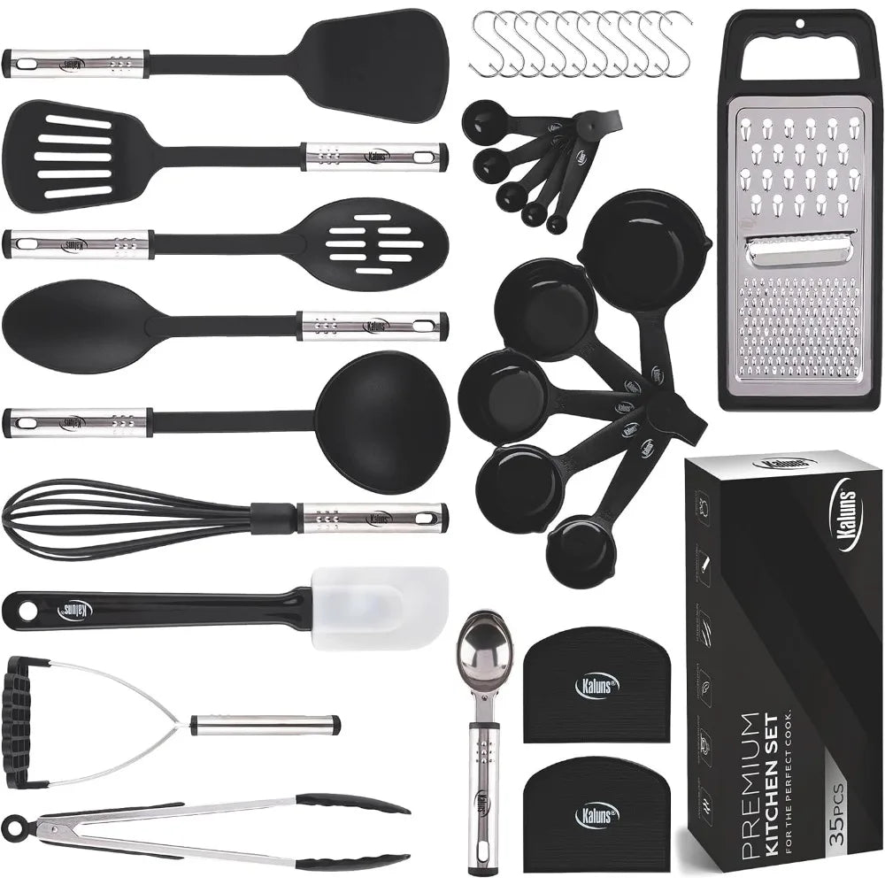 35-Piece Nonstick Cooking Set with Silicone Spatulas and Stainless Steel Kitchen Tools