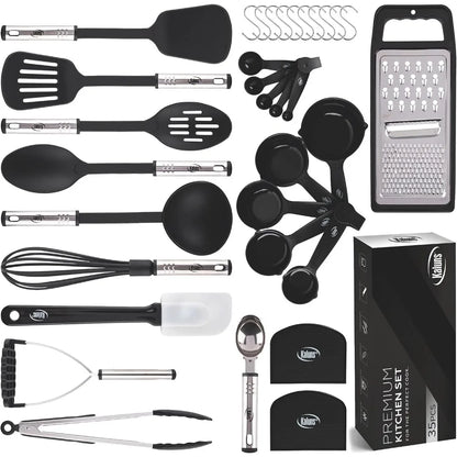 35-Piece Nonstick Cooking Set with Silicone Spatulas and Stainless Steel Kitchen Tools