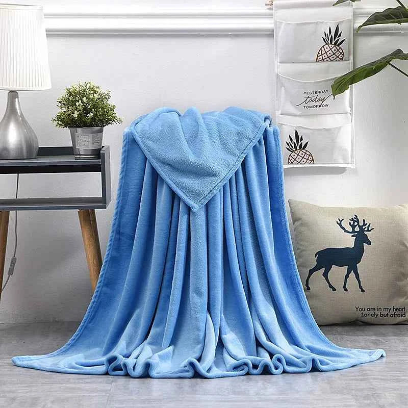 Coral Fleece Flannel Blankets For Beds Solid Blue Pink Soft Warm Thin Bedspread Sofa Cover Faux Fur Plaid Blanket