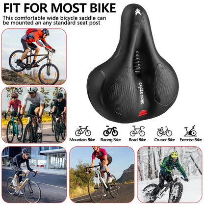 Hollow Breathable Bicycle Saddle Men Women MTB Road Bike Saddle Shock Absorbing Comfortable Big Butt Bike Seat Safety Warning