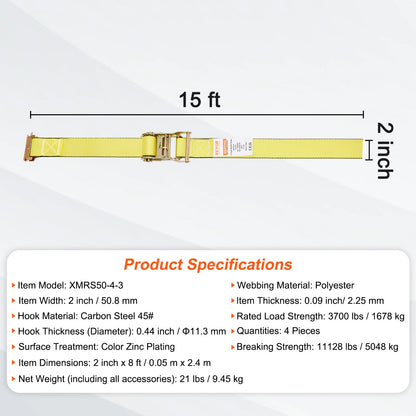 8pcs 4400Lbs Ratchet Tie Down Straps E-Track Heavy Duty Strap with Hook Loop for Moving Securing Cargo Lawn Equipment