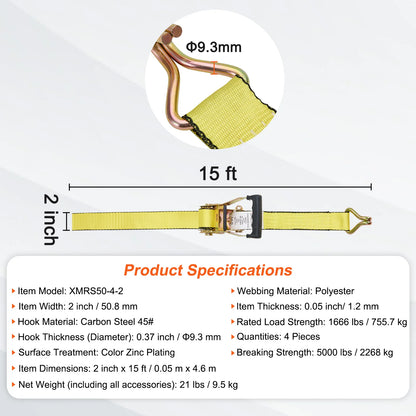 4pcs 2/4/8M Ratchet Strap Tie Down Cargo Belt with Metal Buckle Tensioner Strong Lashing for Luggage Car Motorcycle