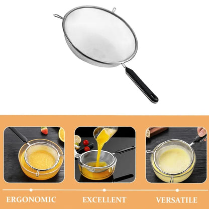 Ergonomic 12-Inch Fine Mesh Kitchen Strainer with Hook Handle