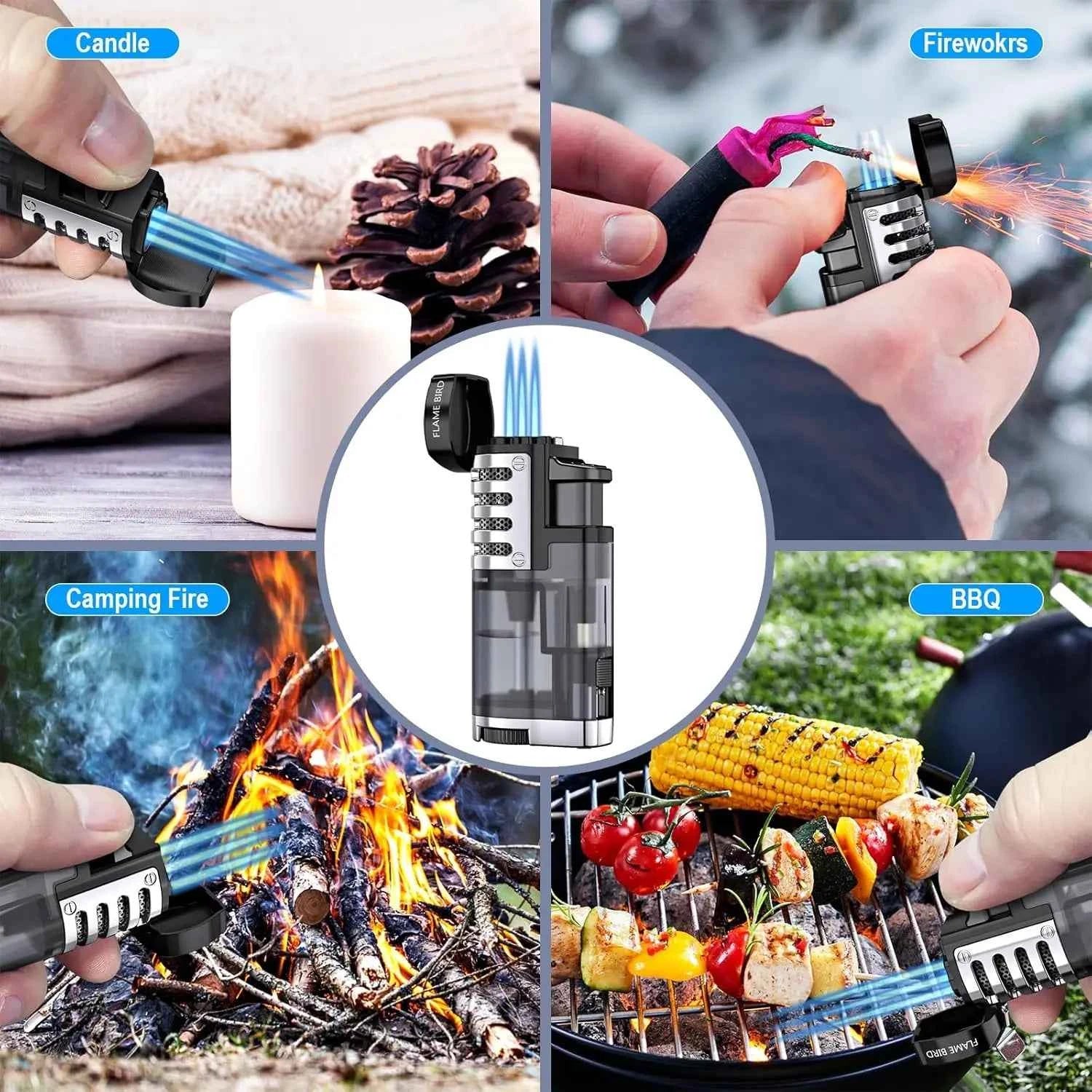 Cigar Butane Refillable Triple Jet Torch Lighter Windproof Adjustable Flame Lighter Men Cigarette Accessories Gifts FastShipping