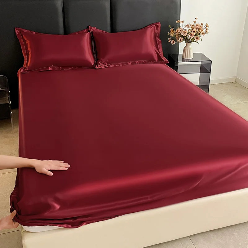 Solid Color Fashion Satin Fitted Sheet Rayon Mattress Cover with Elastic Band Bed Sheet for Bedding 140x200 160x200 180x200cm