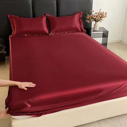 Solid Color Fashion Satin Fitted Sheet Rayon Mattress Cover with Elastic Band Bed Sheet for Bedding 140x200 160x200 180x200cm