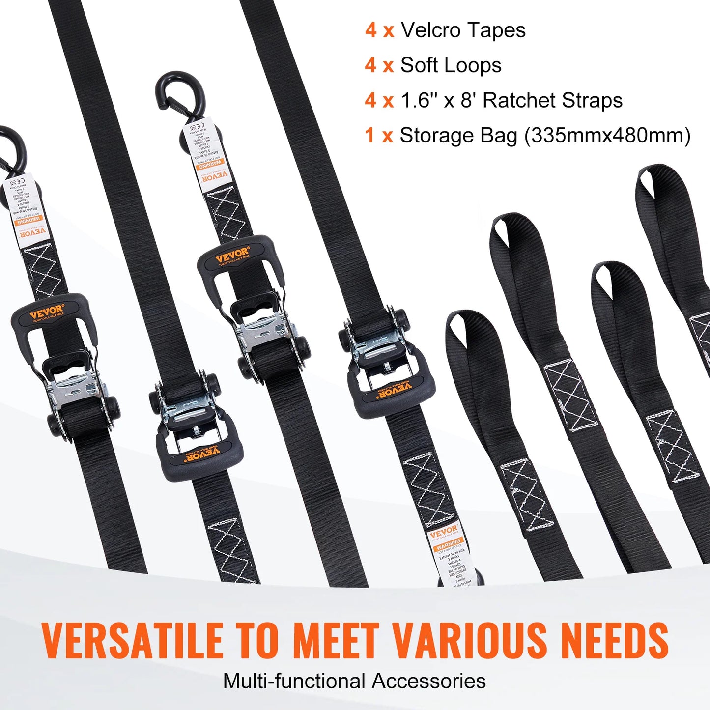 4pcs Trailer Ratchet Tie Down Straps with Padded Handles Hook Brake Binding Belt for Moving Securing Cargo Motorcycle