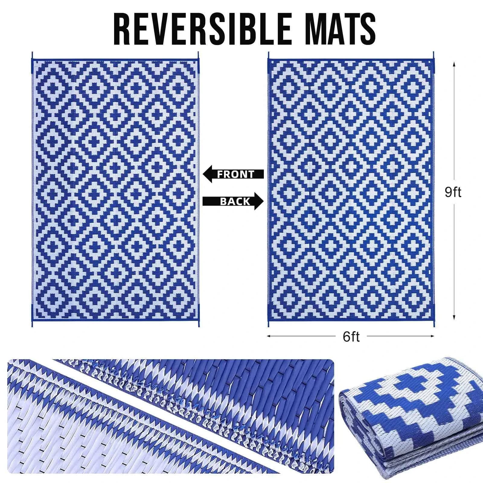 Kitinjoy Waterproof Outdoor Rug Plastic Straw Rug for Camping Family Picnic Balcony Rug Outside RV Mats Carpet For Deck Backyard