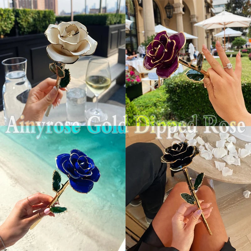 Gifts for Women 24k Gold Dipped Rose with Stand Eternal Flowers Forever Love In Box Girlfriend Wedding Valentine Gift for Her