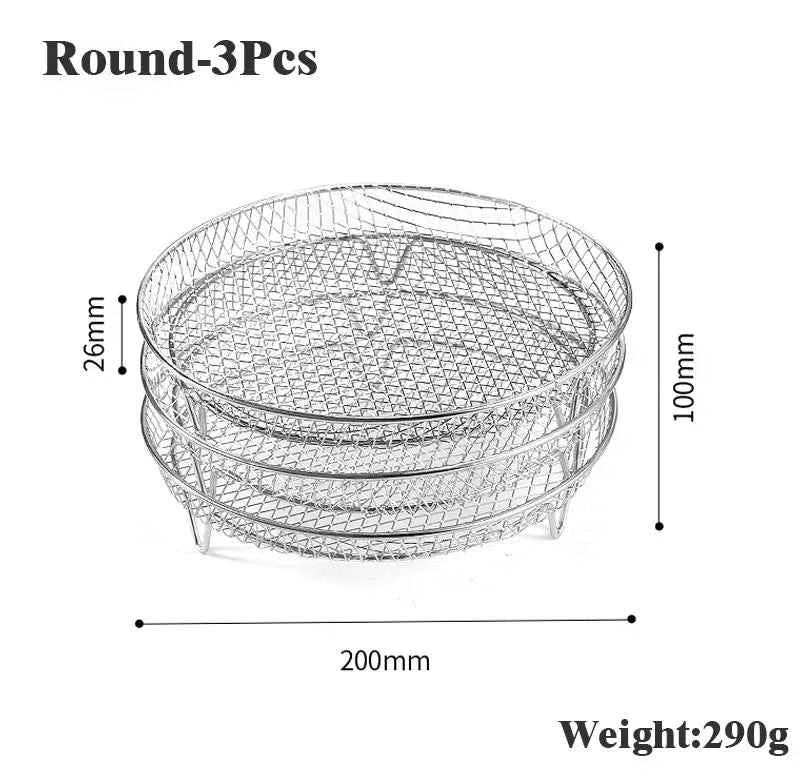 3-layers Air Fryer Rack Stackable Grilling Rack Stainless Steel Airfryer Oven Grill Steamer Cooker Kitchen Accessories Cooking