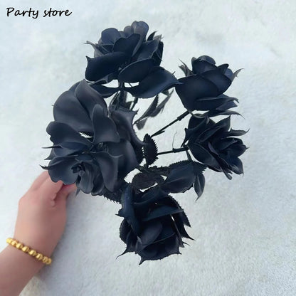 Black Halloween Artificial Plant Leave Branch Bamboo Dahlia Wedding Party Floral Material Home Table Vase Decor Accessories