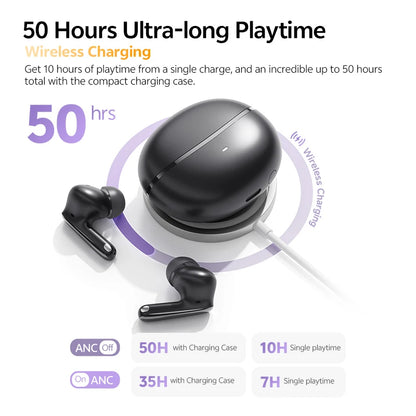 QCY MeloBuds N70 Wireless Earbuds – Bluetooth 6.0, 56dB ANC, LDAC Hi-Res, 50H Playtime