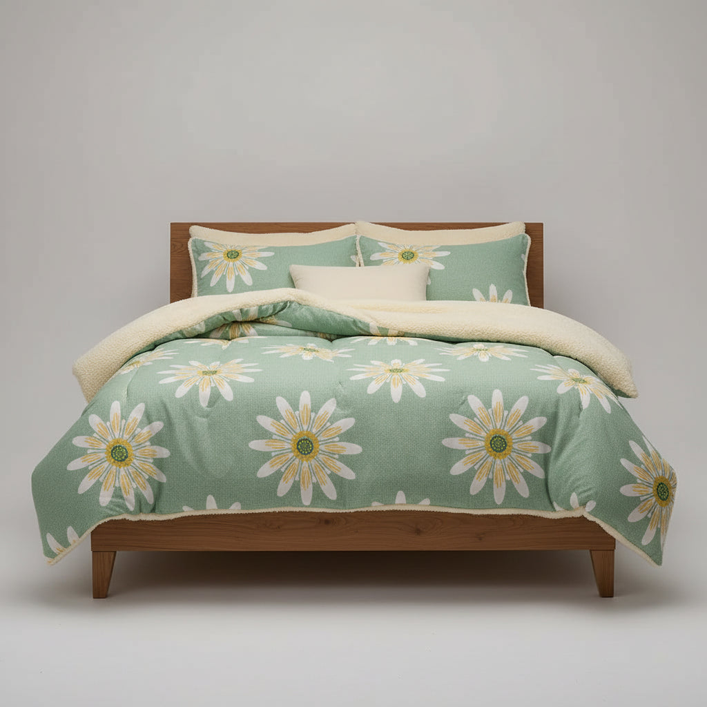 Cozy Floral Snowflake Winter Blanket | Soft Warm Light Green Throw for Bedroom & Guest Room