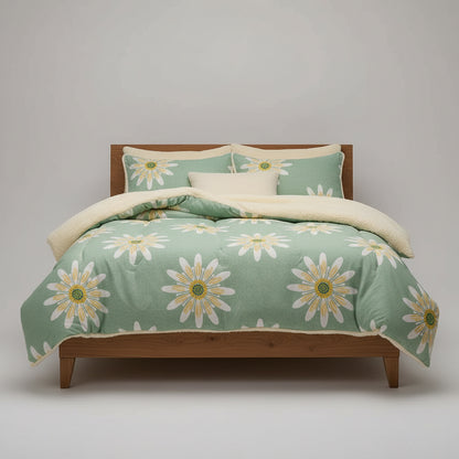 Cozy Floral Snowflake Winter Blanket | Soft Warm Light Green Throw for Bedroom & Guest Room