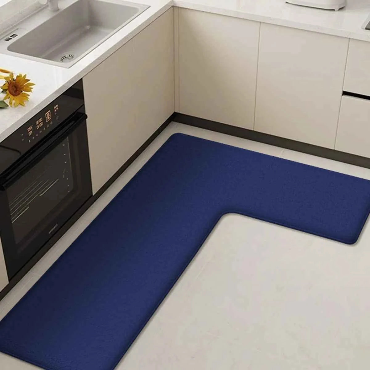 Thickened kitchen L-shaped absorbent floor mat household flannel non-slip anti-fall mat dirt-resistant oil-absorbing foot mat