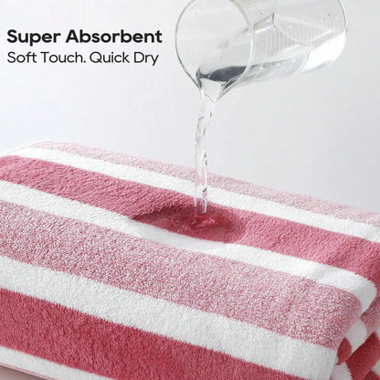 Oversized Striped Coral Fleece Bath Towel Ultra Soft Thickened Shower - Beach Towel
