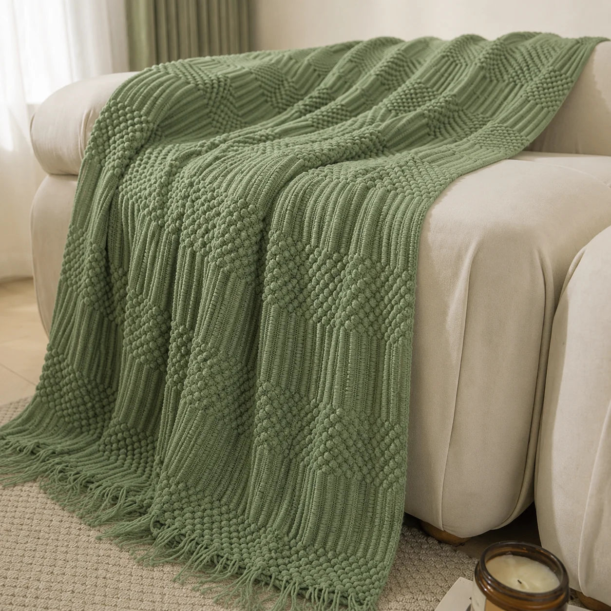 Burnt Orange Herringbone Knit Throw Blanket