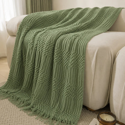 Burnt Orange Herringbone Knit Throw Blanket