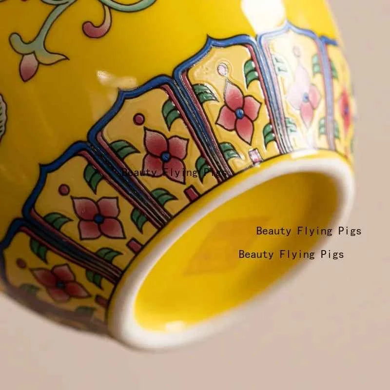 Jingdezhen enamel ceramic flower arrangement Chinese ethnic style living room flower arrangement decoration technology