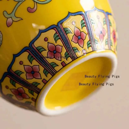 Jingdezhen enamel ceramic flower arrangement Chinese ethnic style living room flower arrangement decoration technology