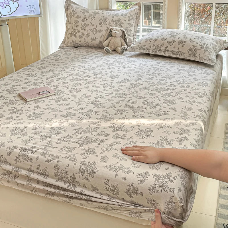 Fashion Flower Print Fitted Sheet, 100% Cotton