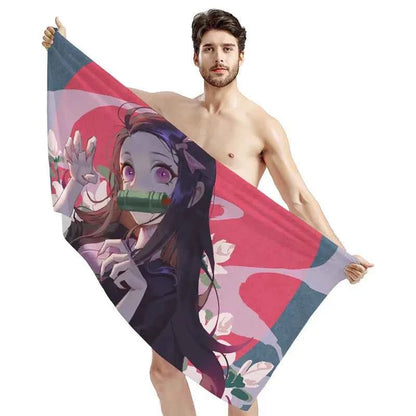 Bathing Towels Demon Slayer Nezuko Kamado Printing Anime Home Decor Textile Comfortable Summer Beach Towel Toalhas De Banho