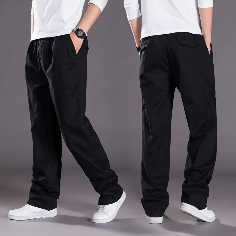 Men's Cotton Cargo Overalls Jogger Trousers — Stretch Waist Work Utility Sweatpants