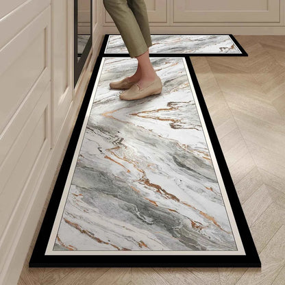 Kitchen Mat Black Marble Pattern Rug Waterproof Oil-proof Non-slip Floor Mat Home Decoration Leather Carpet Alfombras De Cocina