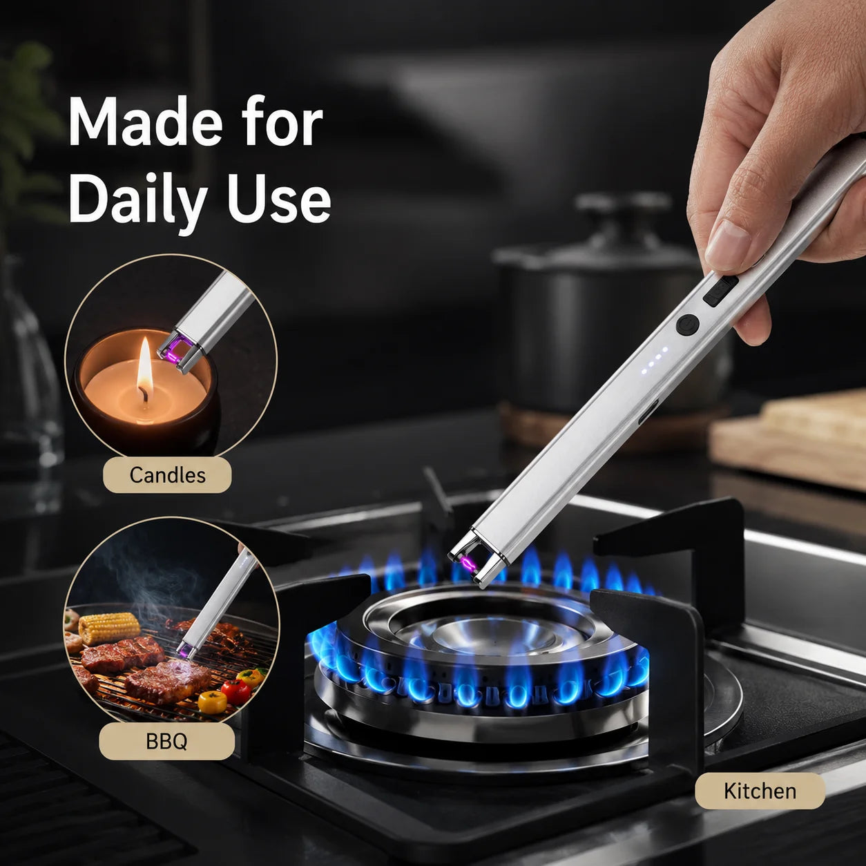 Electric Arc Candle Lighter – USB Rechargeable, Windproof Flameless Plasma, Long Reach & LED Display