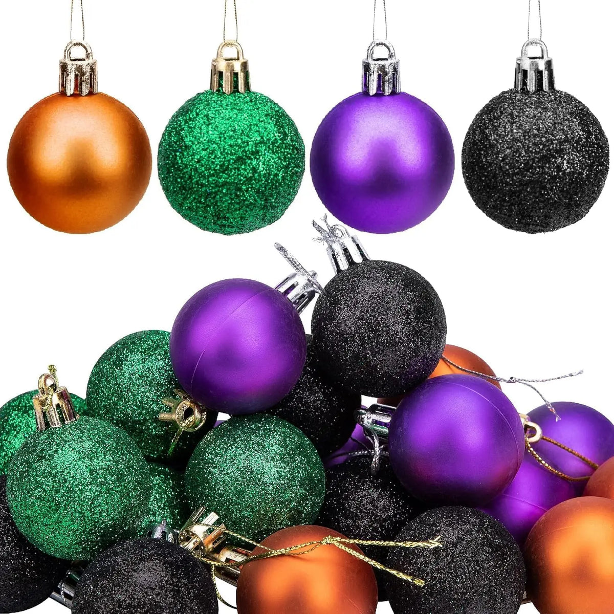 24 Pcs Halloween Glitter Balls Ornaments-1.6" Hanging Ball Tree Decoration