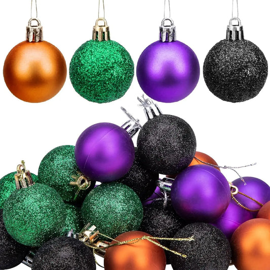 24 Pcs Halloween Glitter Balls Ornaments-1.6" Hanging Ball Tree Decoration