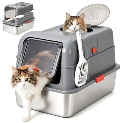 XL Metal Litter Box with Lid, Dog-Proof, High-Sided