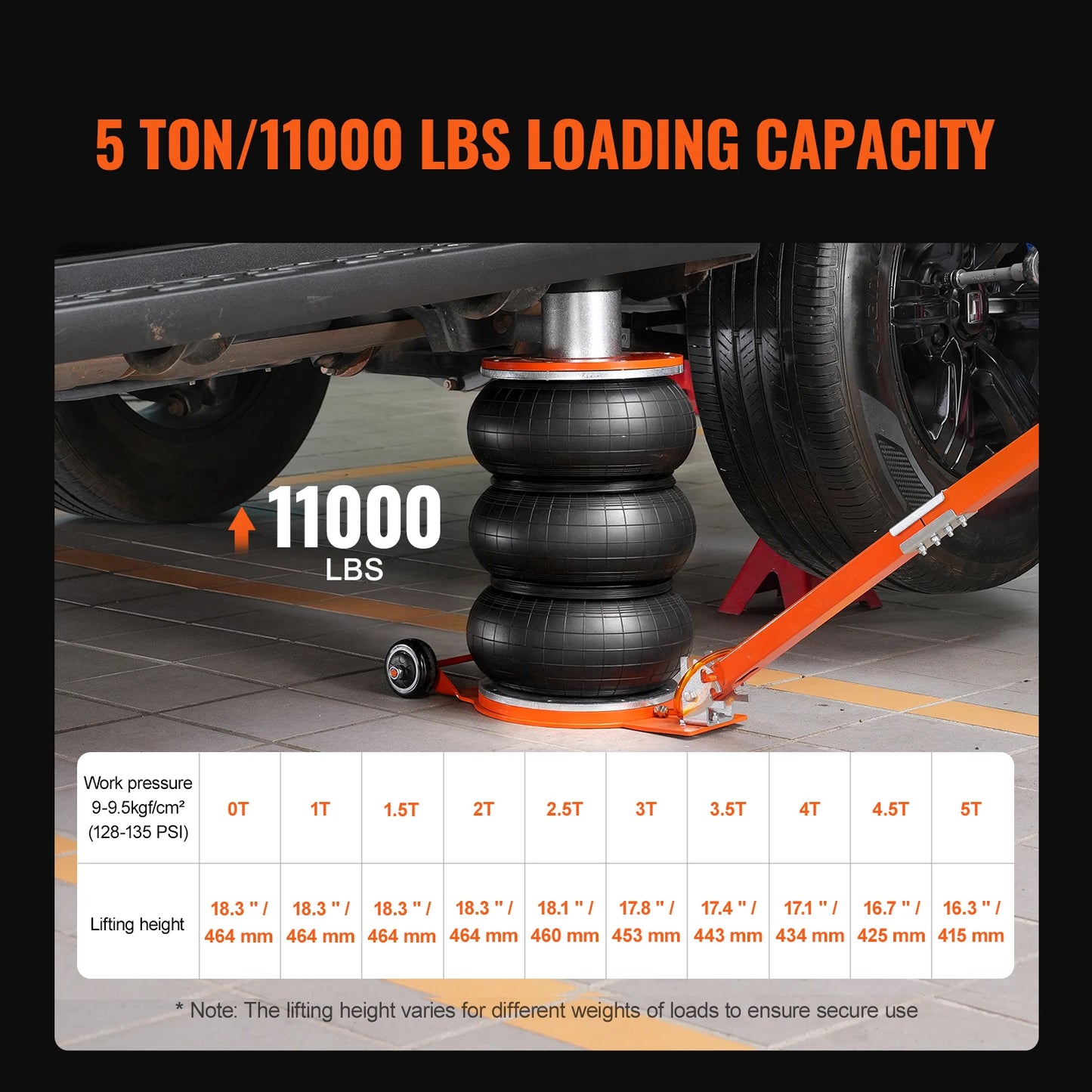Air Jack 3/5 Ton Pneumatic Lifting Jack with Heightened Column Adjustable Handle Thick Rubber Pad for Sedan SUV Pickup