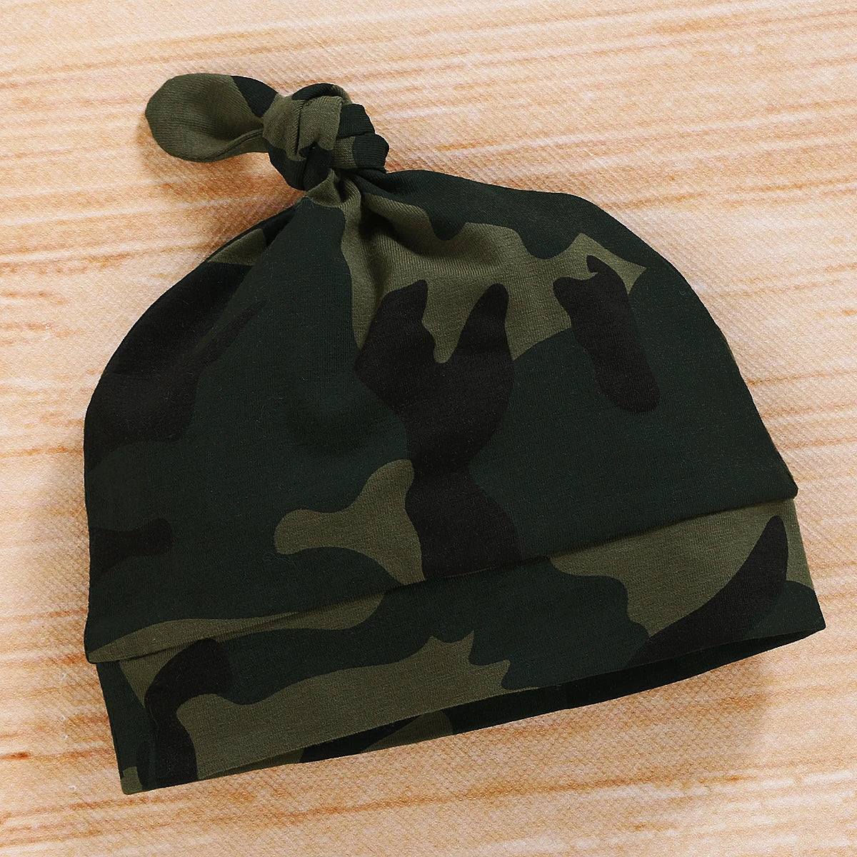 Letter Romper, Camouflage Pants & Hat 3-Piece Set