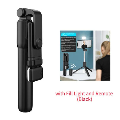 Portable Selfie Stick Tripod – Bluetooth Remote, Beauty Fill Light, 30" Extendable, Universal