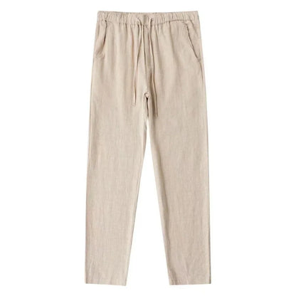 Men's Cotton Linen Pants — Breathable Solid Color Streetwear Trousers with Back Pocket