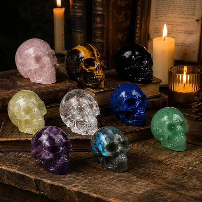 Natural Crystal Skull 2-3in Handmade Lapis Lazuli Obsidian Clear Quartz Labradorite Citrine Rose Quartz Tiger Eye Amethyst Skull Figurine Skull Carving High Quality Home Decor Desk Ornament Office Decor Room Decor Bedroom Dec