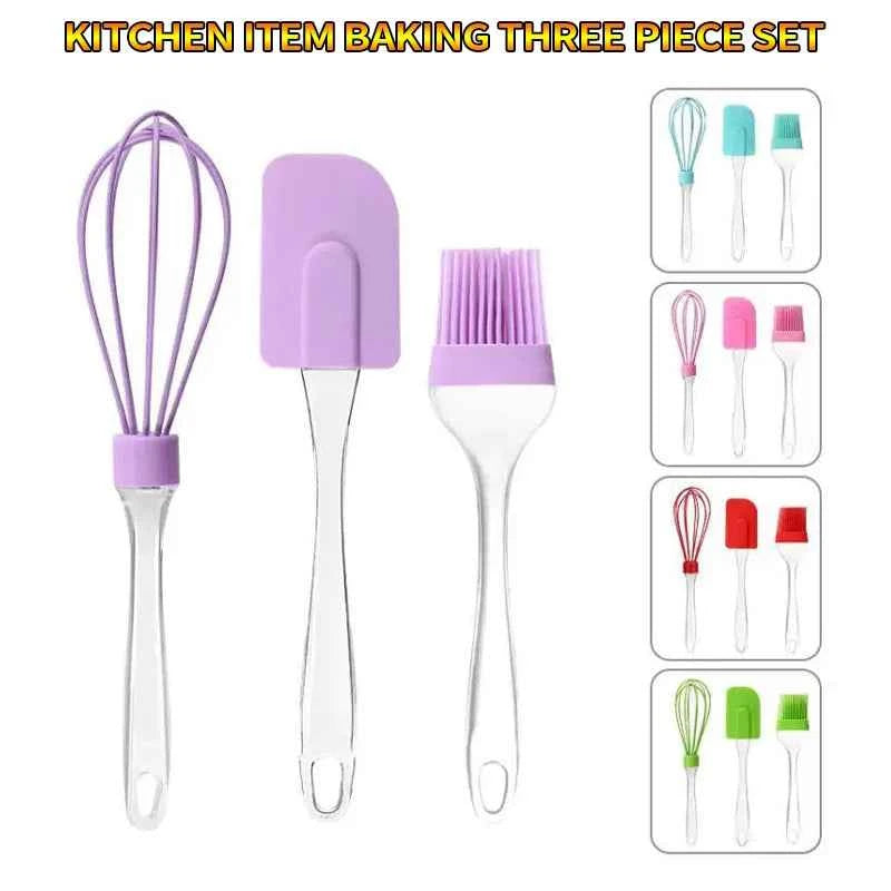 3Pcs Non-Stick Silicone Cream Scraper Bread Cake Butter Spatula Mixer Oil Brush With PP Handle Cake Spatula Kitchen Baking Tool