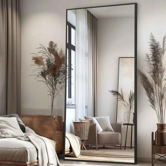 76x34 Oversized Floor Mirror Free Standing, Large Full Body Mirror for Bedroom Living Room Gym, Black Mirror Full Length with Te
