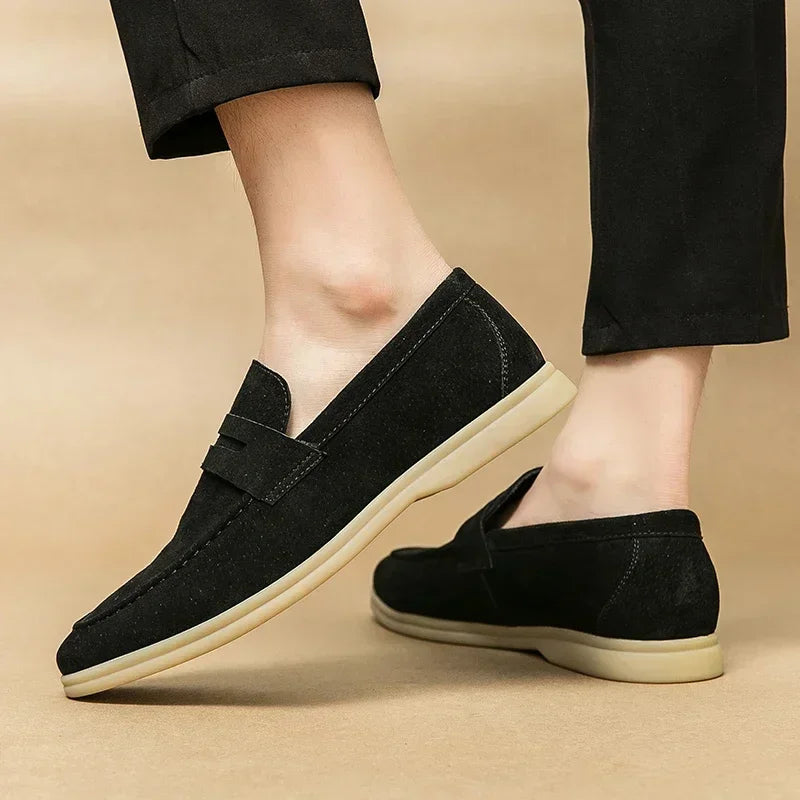 Men's Luxury Beige Suede Loafers | Soft Sole Business Moccasins Slip-On