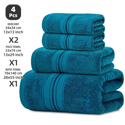 4-Piece Luxury Pure Cotton Bath Towel Set, 1 Bath Towel + 1 Face Towel