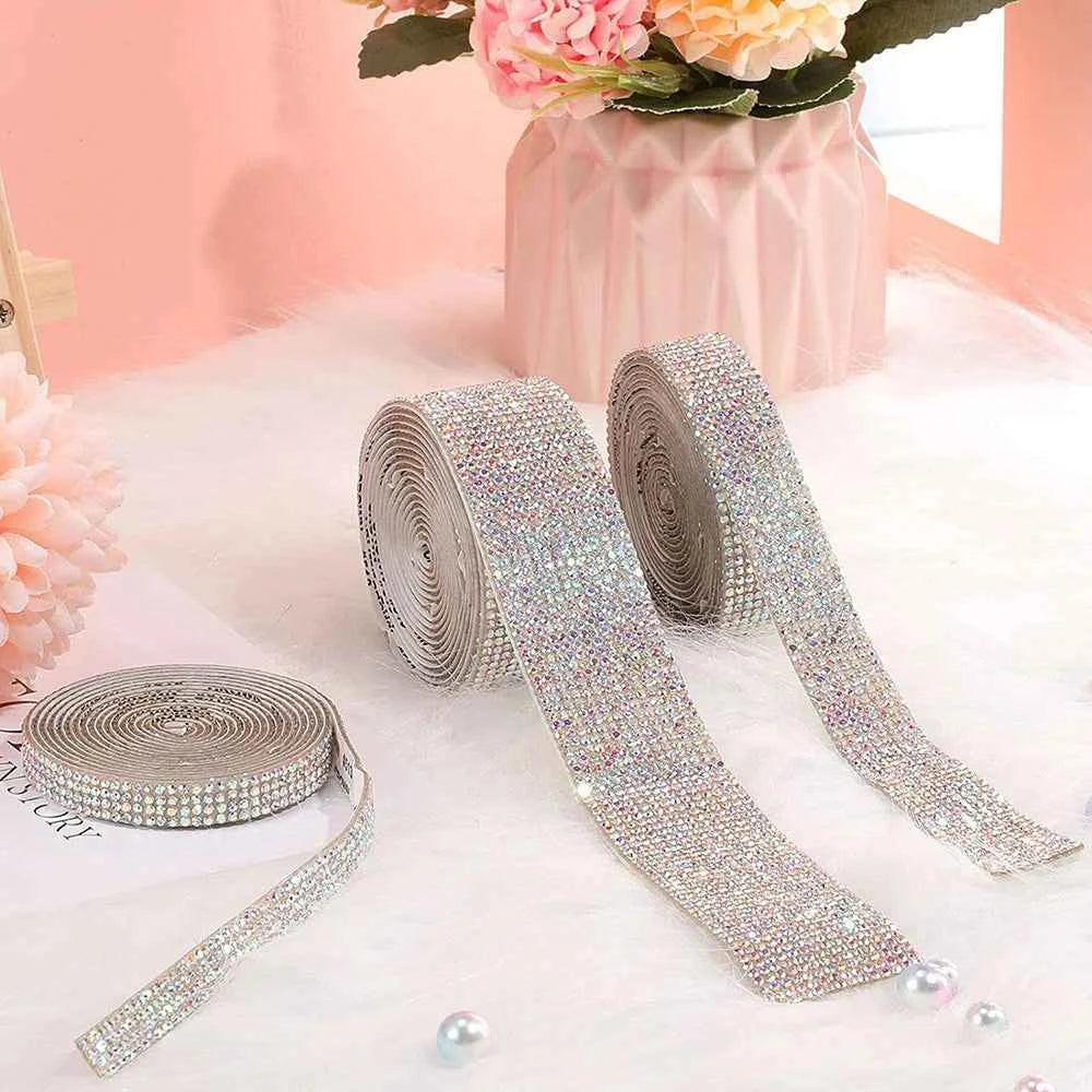 1 Roll Self Adhesive Glitter Crystal Rhinestone Sticker Diamond Ribbon DIY Sticker Rhinestones Arts Crafts Car Phone Decoration