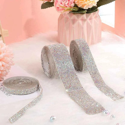 1 Roll Self Adhesive Glitter Crystal Rhinestone Sticker Diamond Ribbon DIY Sticker Rhinestones Arts Crafts Car Phone Decoration