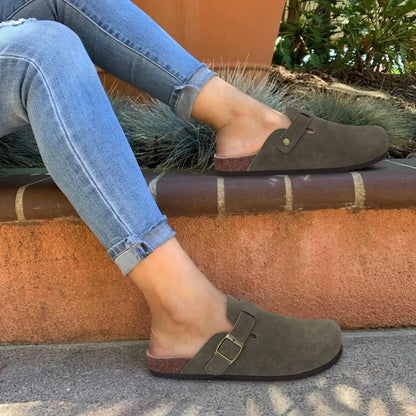Men’s Suede Clogs — Soft Leather Cork Sandals with Arch Support